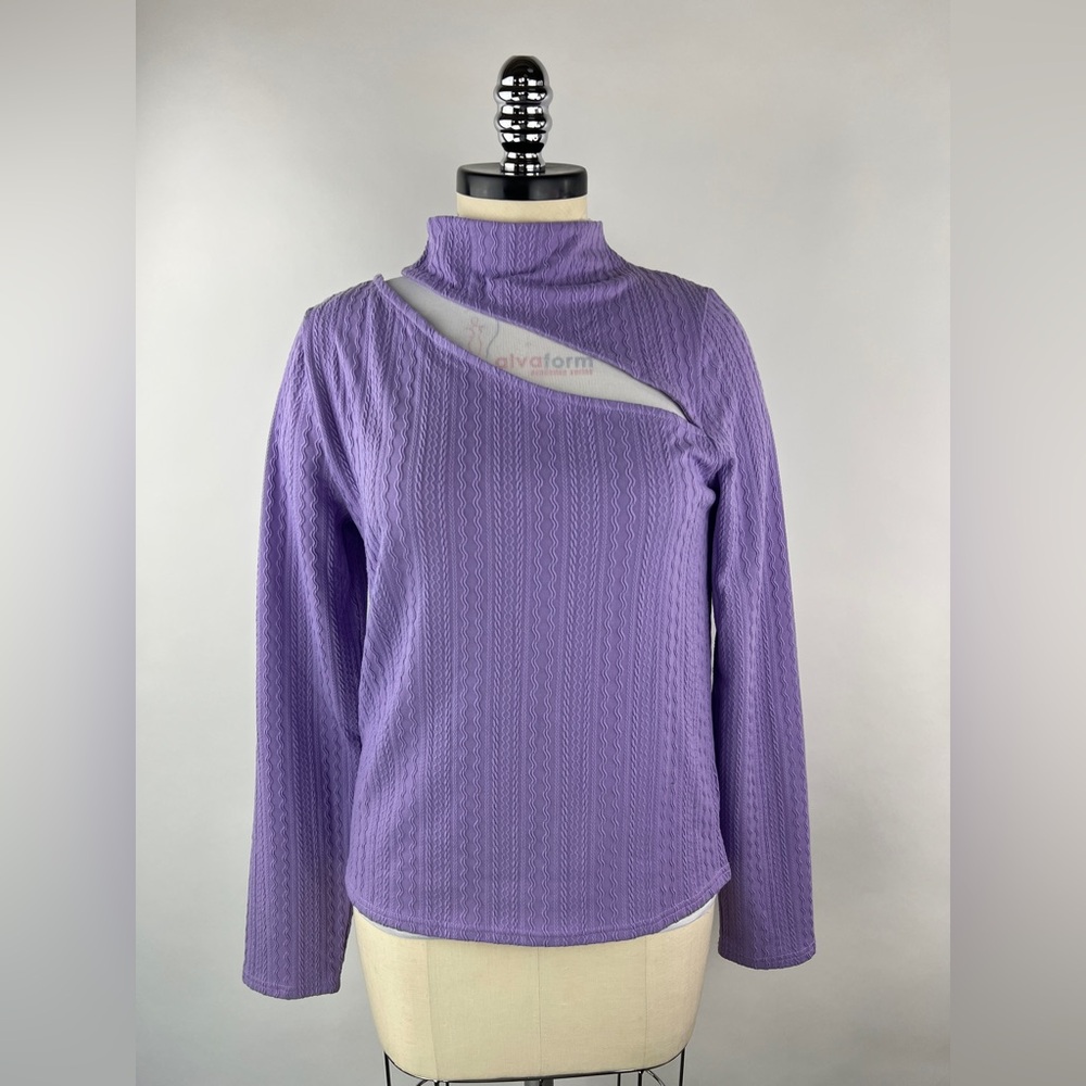 💚 3496. Asymmetrical Textured Long Sleeve Top